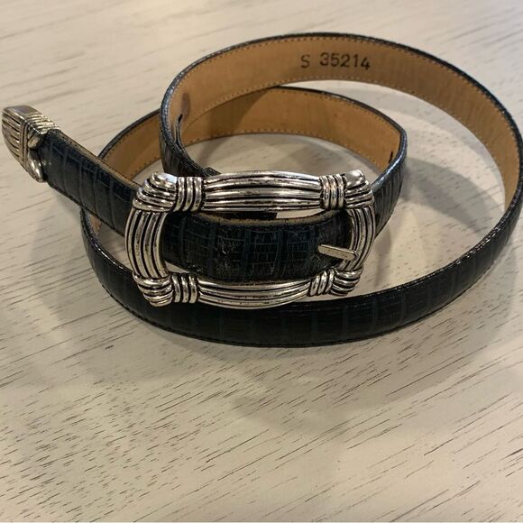 Brighton Black Croc-Embossed Belt with Silver Buckle main image 5